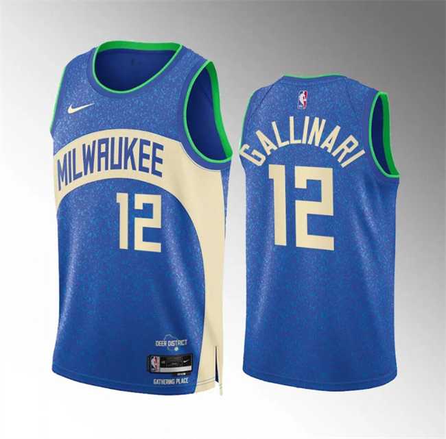 Mens Milwaukee Bucks #12 Danilo Gallinari 2023-24 Blue City Edition Stitched Basketball Jersey Dzhi